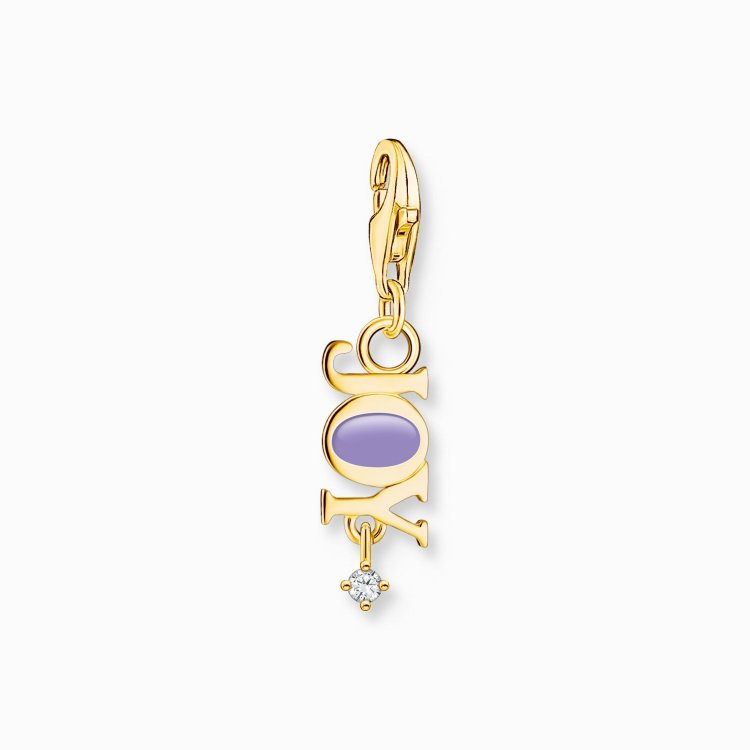 THOMAS SABO Silver Charm Pendant Joy with White Stone Gold Plated