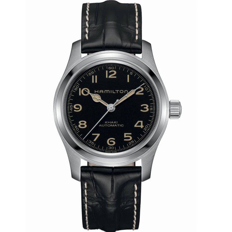 HAMILTON Khaki Field Murph Auto Black Leather Strap