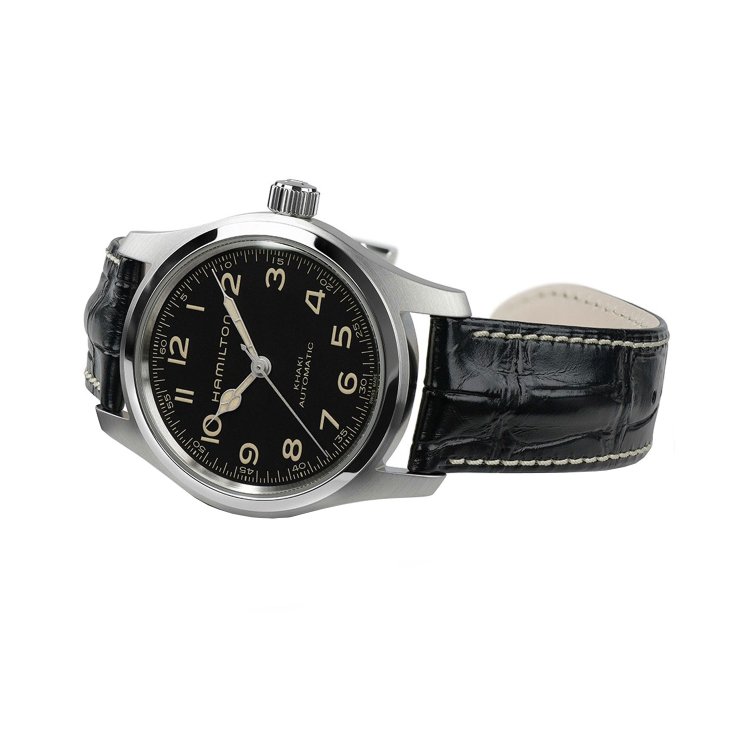 HAMILTON Khaki Field Murph Auto Black Leather Strap