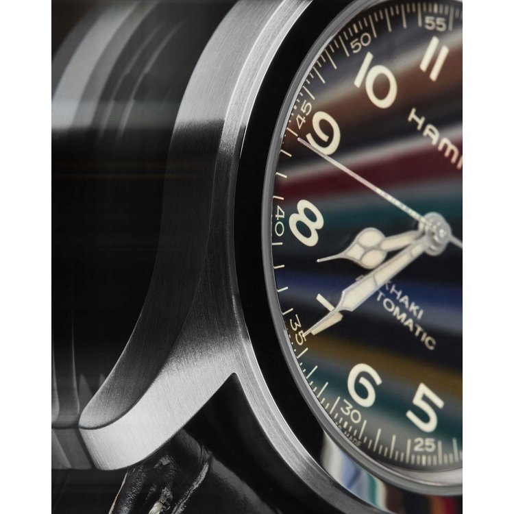 HAMILTON Khaki Field Murph Auto Black Leather Strap