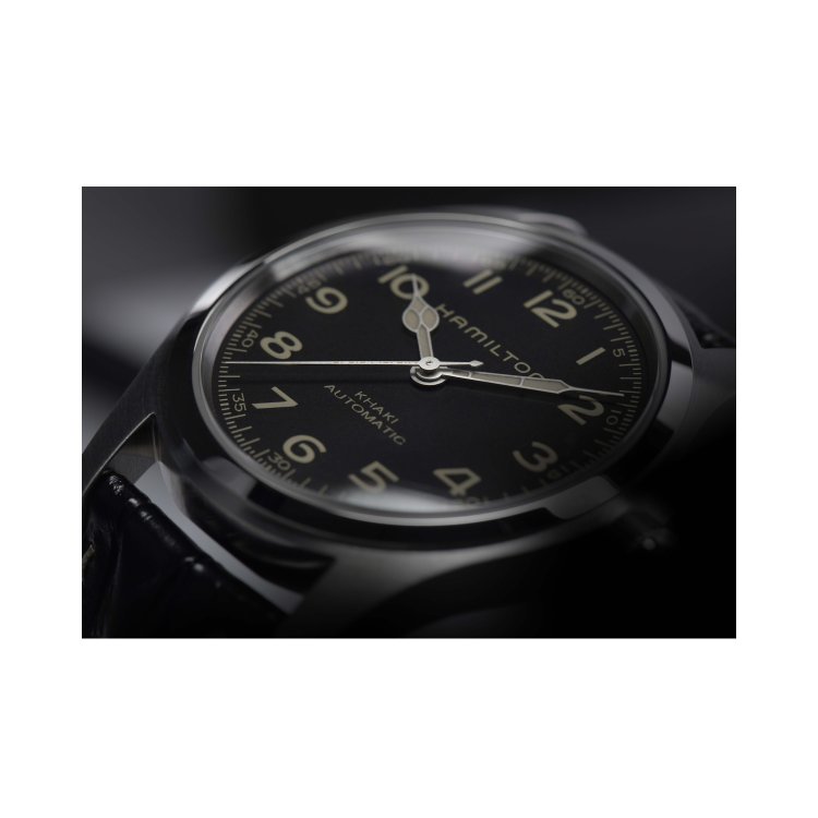 HAMILTON Khaki Field Murph Auto Black Leather Strap