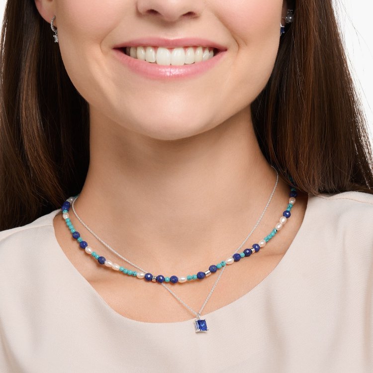 THOMAS SABO Necklace with Blue Stones and Pearls