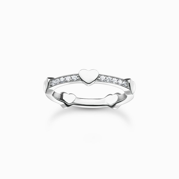 THOMAS SABO Silver Ring Pavé with Hearts
