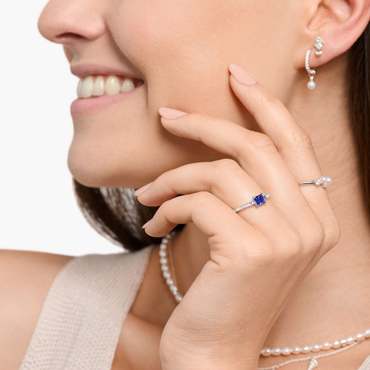 THOMAS SABO Silver Ring with Blue and White Stones