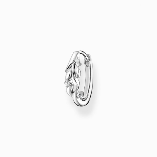 THOMAS SABO Silver Single Hoop Earring Leaves with White Stones