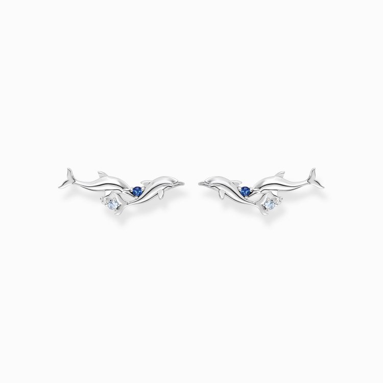 THOMAS SABO Silver Ear Climber Dolphins with Blue Stones