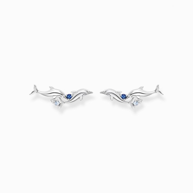 THOMAS SABO Silver Ear Climber Dolphins with Blue Stones