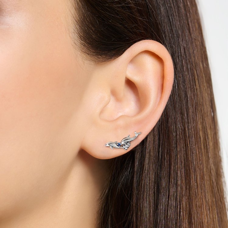 THOMAS SABO Silver Ear Climber Dolphins with Blue Stones