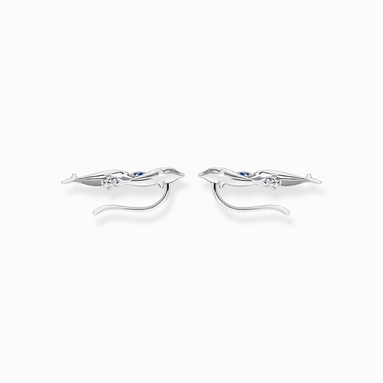 THOMAS SABO Silver Ear Climber Dolphins with Blue Stones