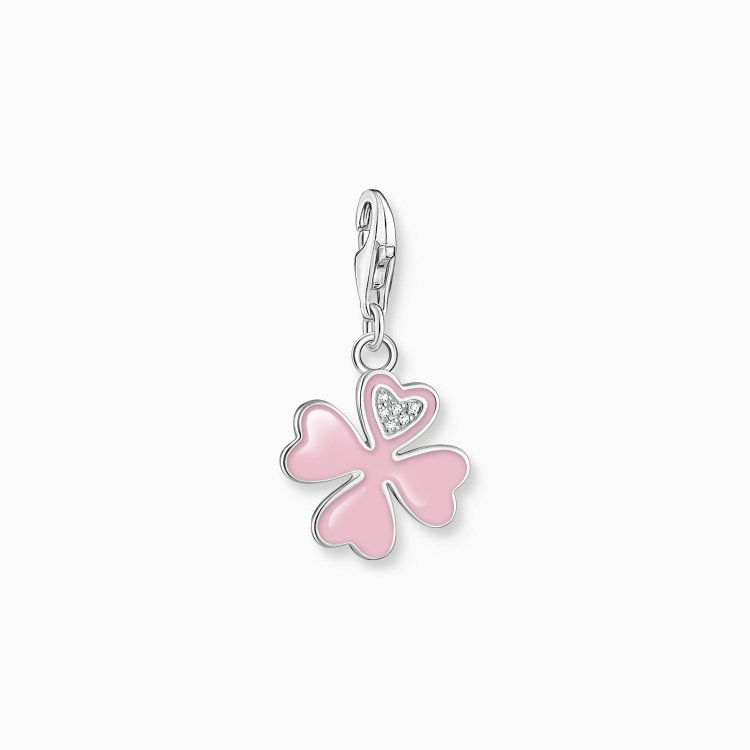 THOMAS SABO Silver Charm Pendant Pink Cloverleaf with White Stones