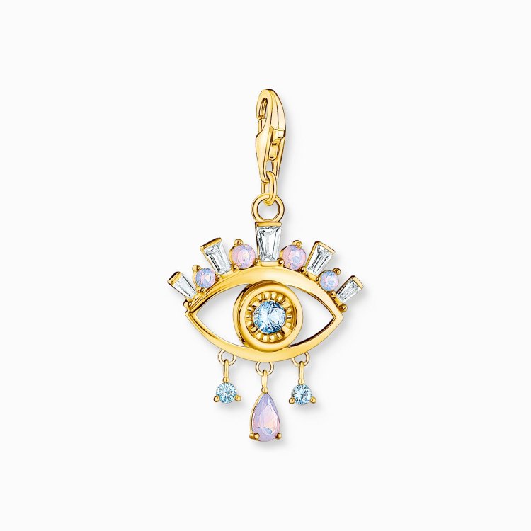 THOMAS SABO Silver Charm Pendant Blue Eye Gold Plated