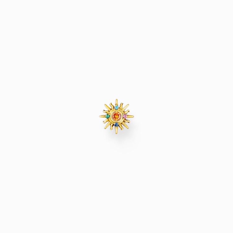 THOMAS SABO Gold-Plated Single Ear Stud Sun with Colourful Stones