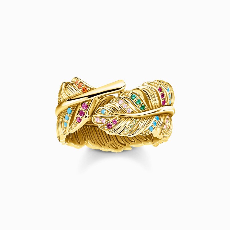 THOMAS SABO Silver Ring Feather Gold
