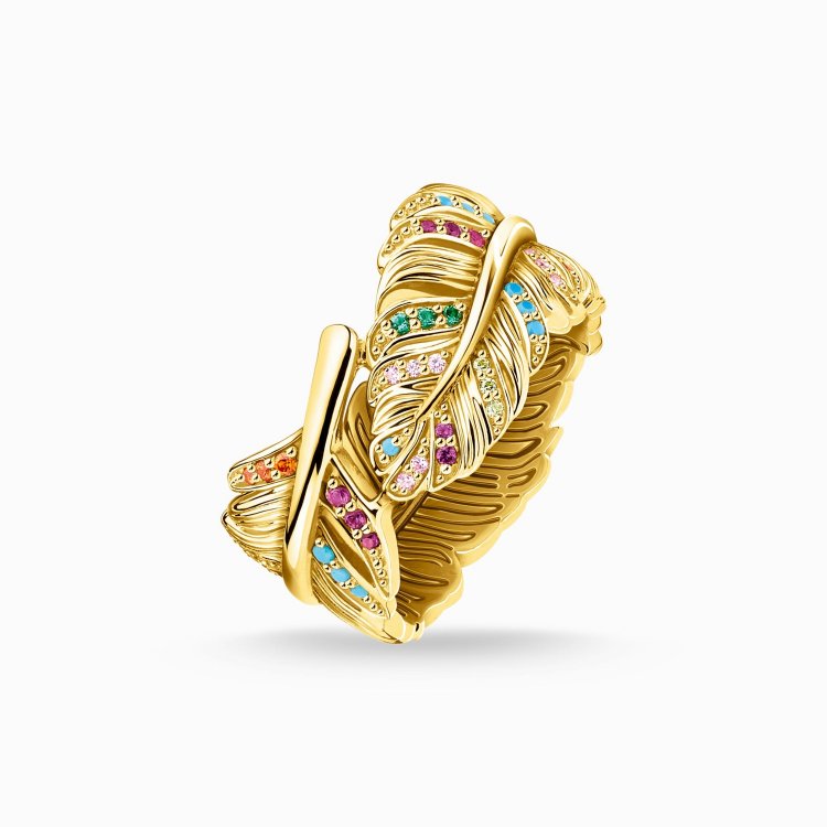 THOMAS SABO Silver Ring Feather Gold