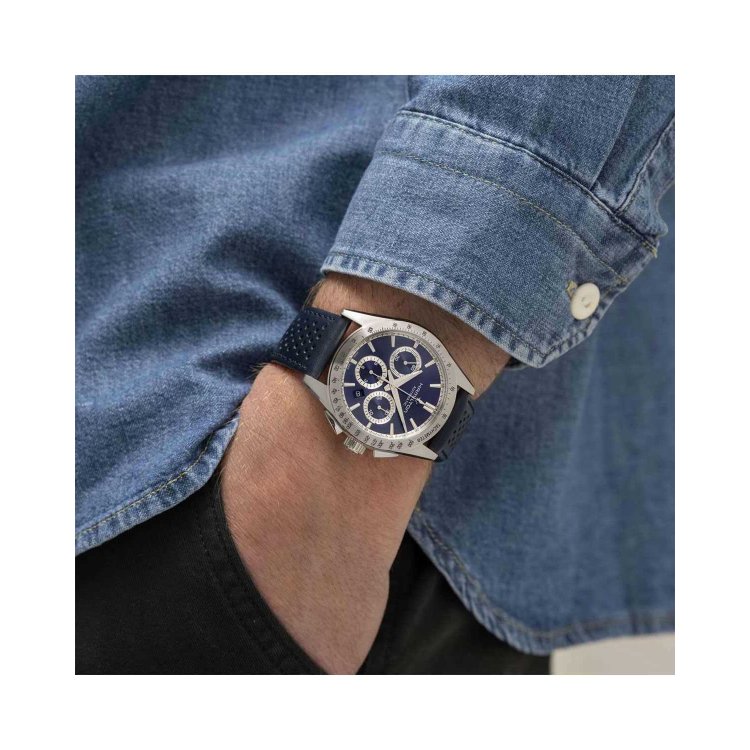 HAMILTON Jazzmaster Performer Auto Chrono Blue Leather Strap