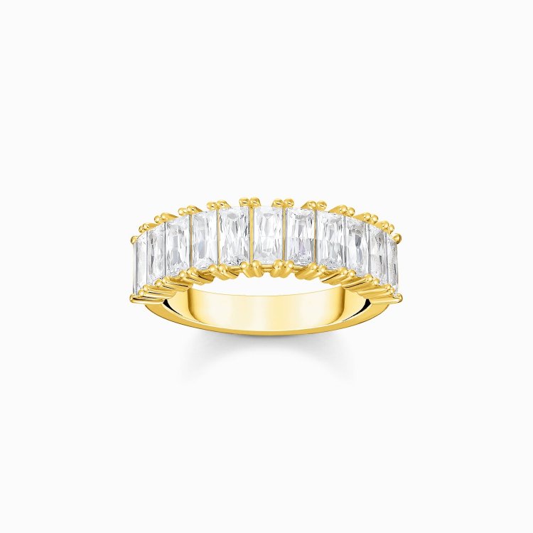 THOMAS SABO Silver Ring with White Stones Pavé Gold Plated
