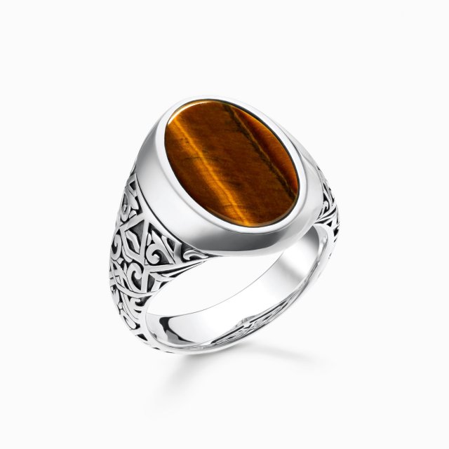 THOMAS SABO Mens Silver Ring Tiger‘s Eye