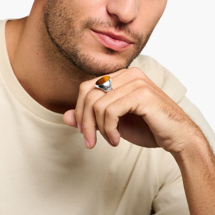 THOMAS SABO Mens Silver Ring Tiger‘s Eye