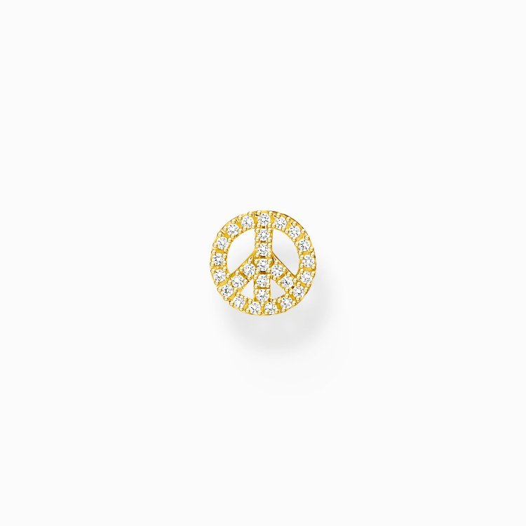 THOMAS SABO Single Ear Stud Peace with White Stones Gold Plated