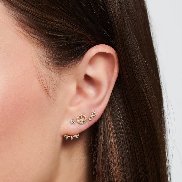 THOMAS SABO Single Ear Stud Peace with White Stones Gold Plated