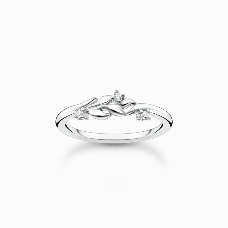 THOMAS SABO Silver Ring Leaves with White Stones