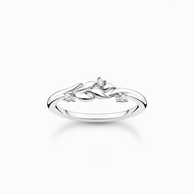 THOMAS SABO Silver Ring Leaves with White Stones