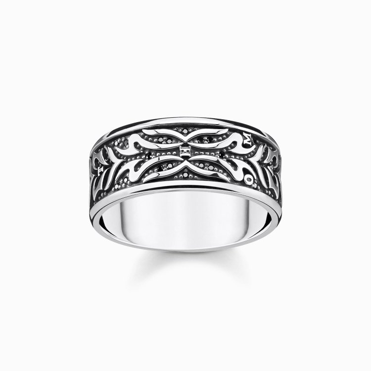 THOMAS SABO Silver Ring Black Tiger Pattern