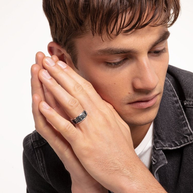 THOMAS SABO Silver Ring Black Tiger Pattern