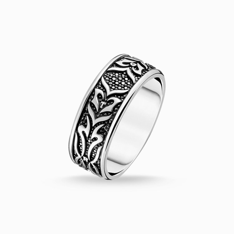 THOMAS SABO Silver Ring Black Tiger Pattern