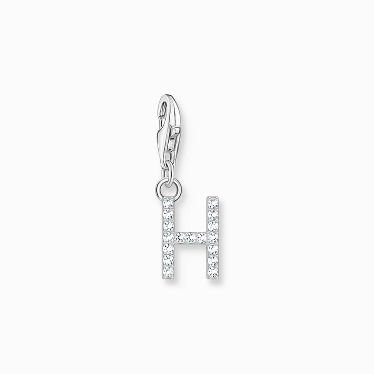 THOMAS SABO Silver Charm Pendant Letter H with White Stones
