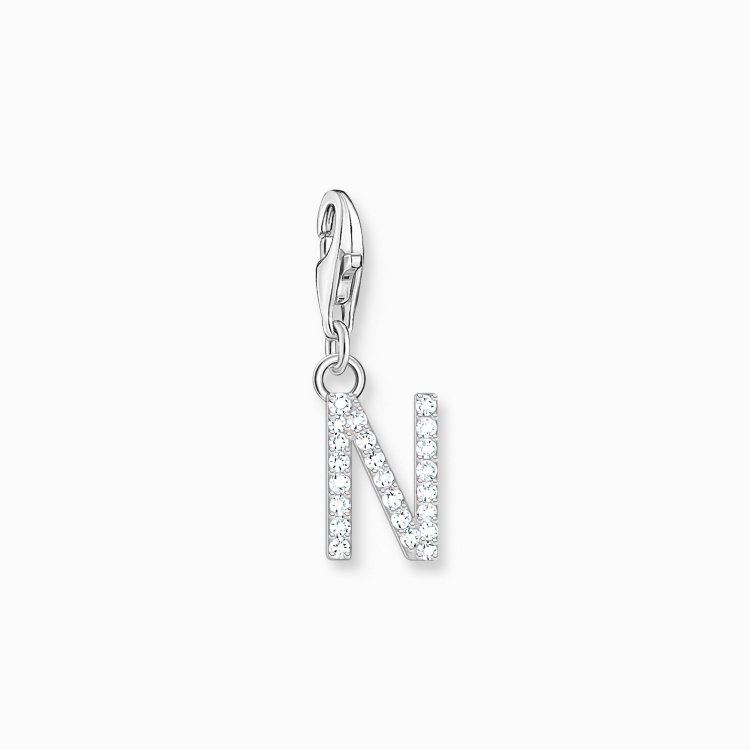 THOMAS SABO Silver Charm Pendant Letter N  with White Stones