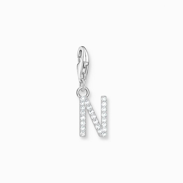 THOMAS SABO Silver Charm Pendant Letter N  with White Stones