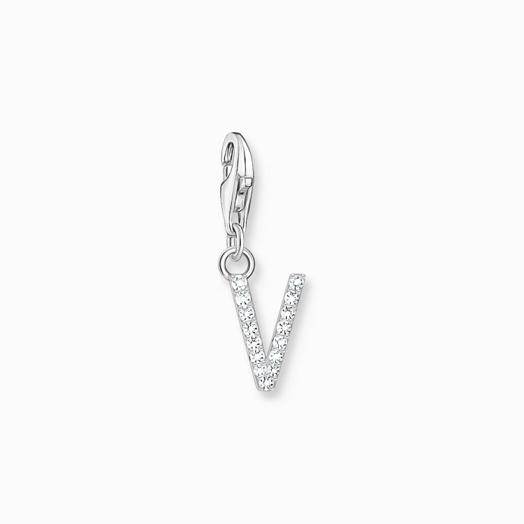 THOMAS SABO Silver Charm Pendant Letter V with White Stones