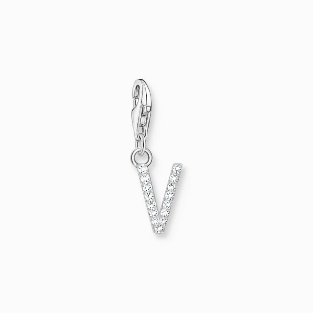 THOMAS SABO Silver Charm Pendant Letter V with White Stones