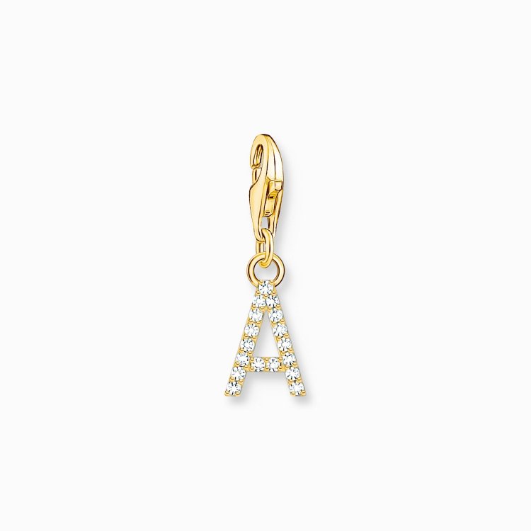 THOMAS SABO Silver Charm Pendant Letter A with White Stones Gold Plated
