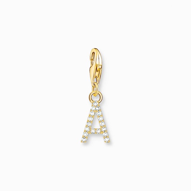 THOMAS SABO Silver Charm Pendant Letter A with White Stones Gold Plated