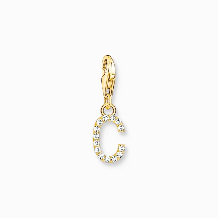 THOMAS SABO Silver Charm Pendant Letter C with White Stones Gold Plated