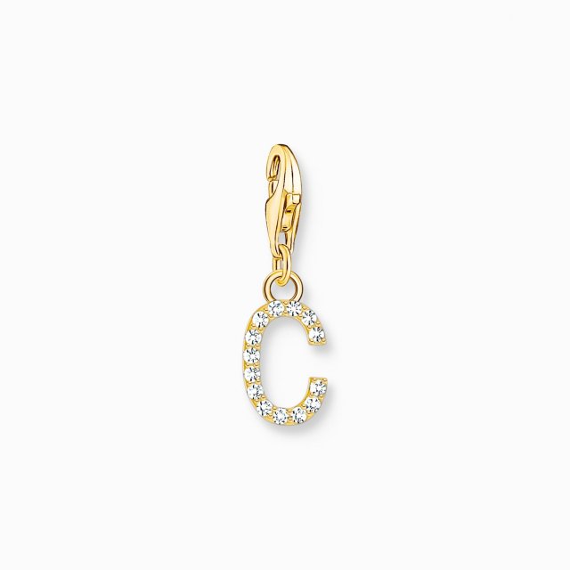 THOMAS SABO Silver Charm Pendant Letter C with White Stones Gold Plated
