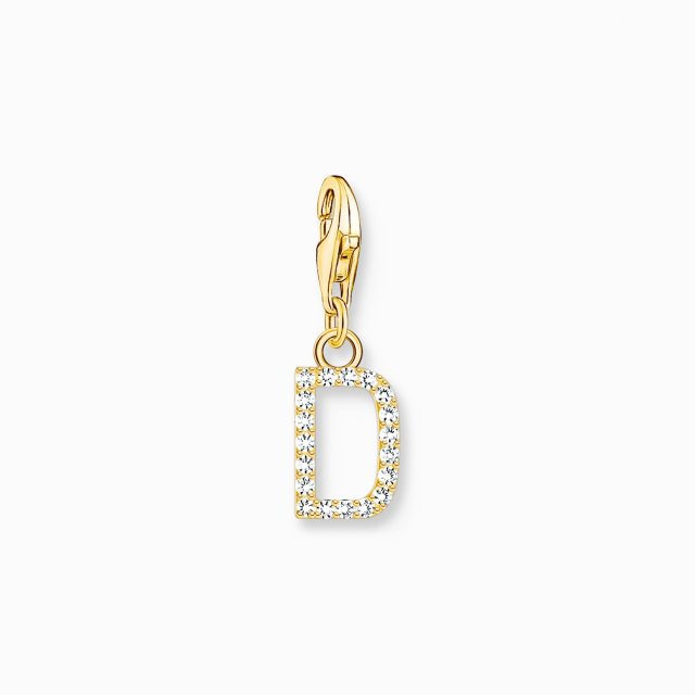 THOMAS SABO Silver Charm Pendant Letter D with White Stones Gold Plated
