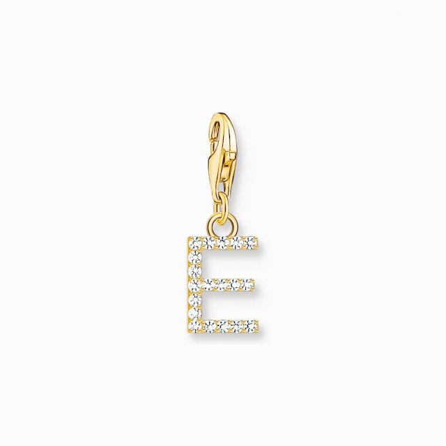 THOMAS SABO Silver Charm Pendant Letter E with White Stones Gold Plated