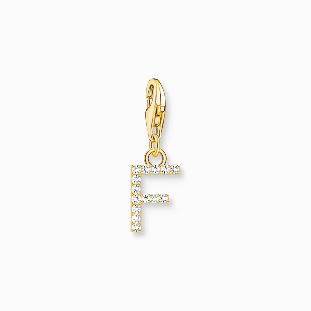 THOMAS SABO Silver Charm Pendant Letter F with White Stones Gold Plated