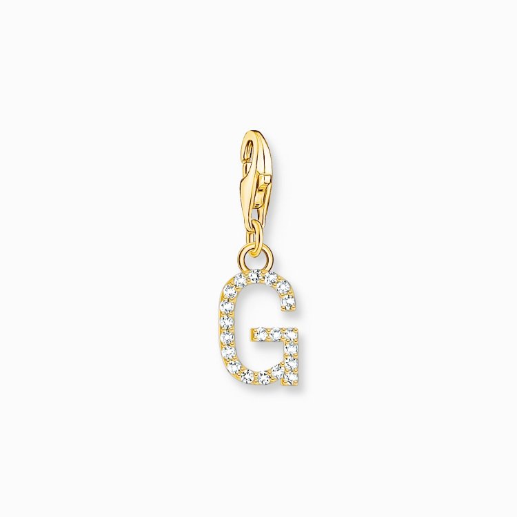 THOMAS SABO Silver Charm Pendant Letter G with White Stones Gold Plated