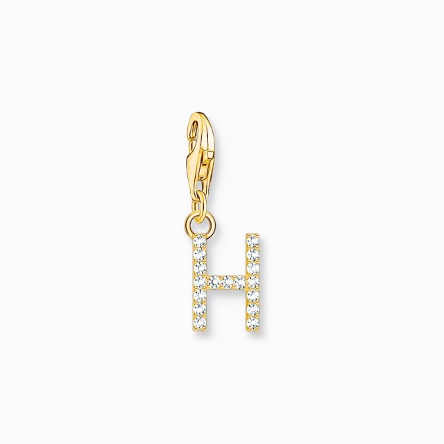 THOMAS SABO Silver Charm Pendant Letter H with White Stones Gold Plated