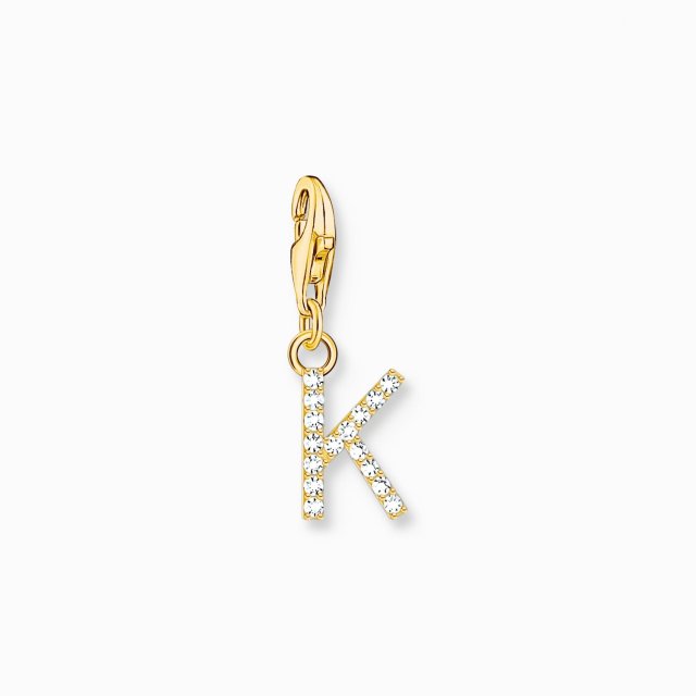 THOMAS SABO Silver Charm Pendant Letter K with White Stones Gold Plated