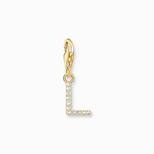 THOMAS SABO Silver Charm Pendant Letter L with White Stones Gold Plated