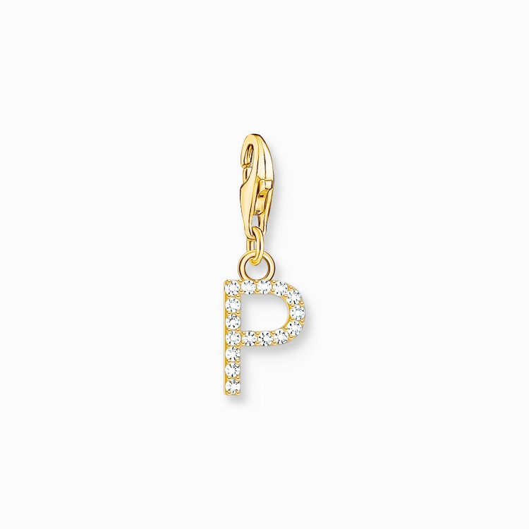 THOMAS SABO Silver Charm Pendant Letter P with White Stones Gold Plated