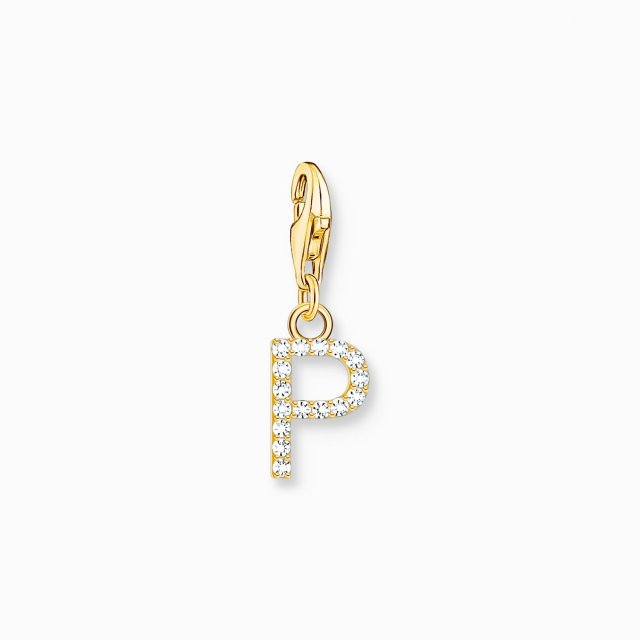 THOMAS SABO Silver Charm Pendant Letter P with White Stones Gold Plated