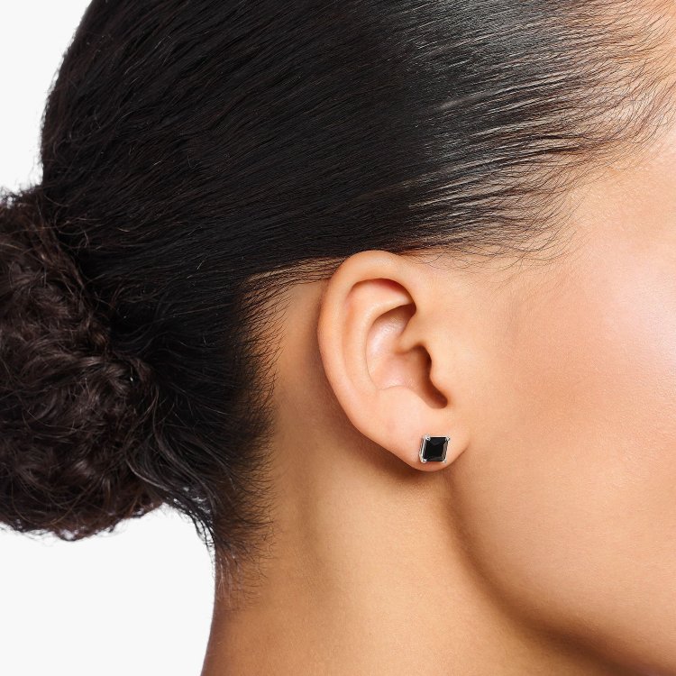 THOMAS SABO Silver Ear Studs with Black Stone