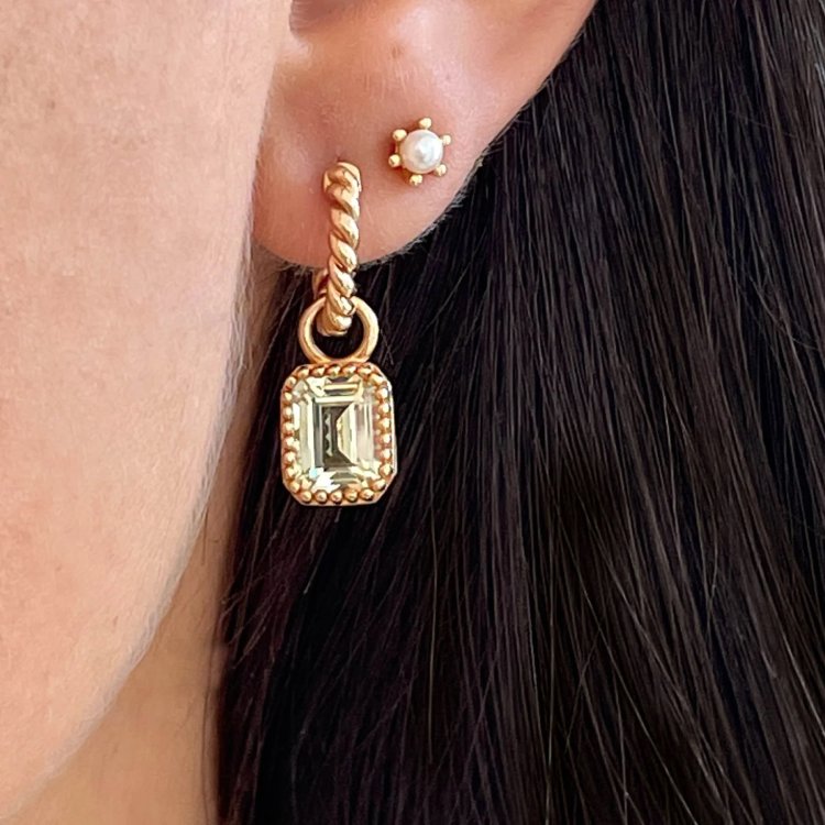 24KAE Earring Hoops with Pastel Stone Pendant