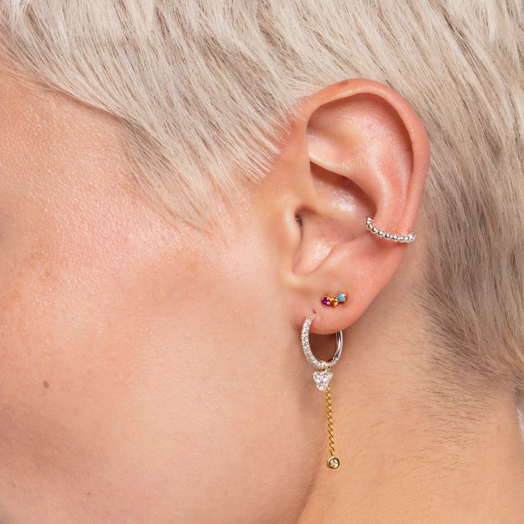 THOMAS SABO Silver Single Hoop Earring with White Stones